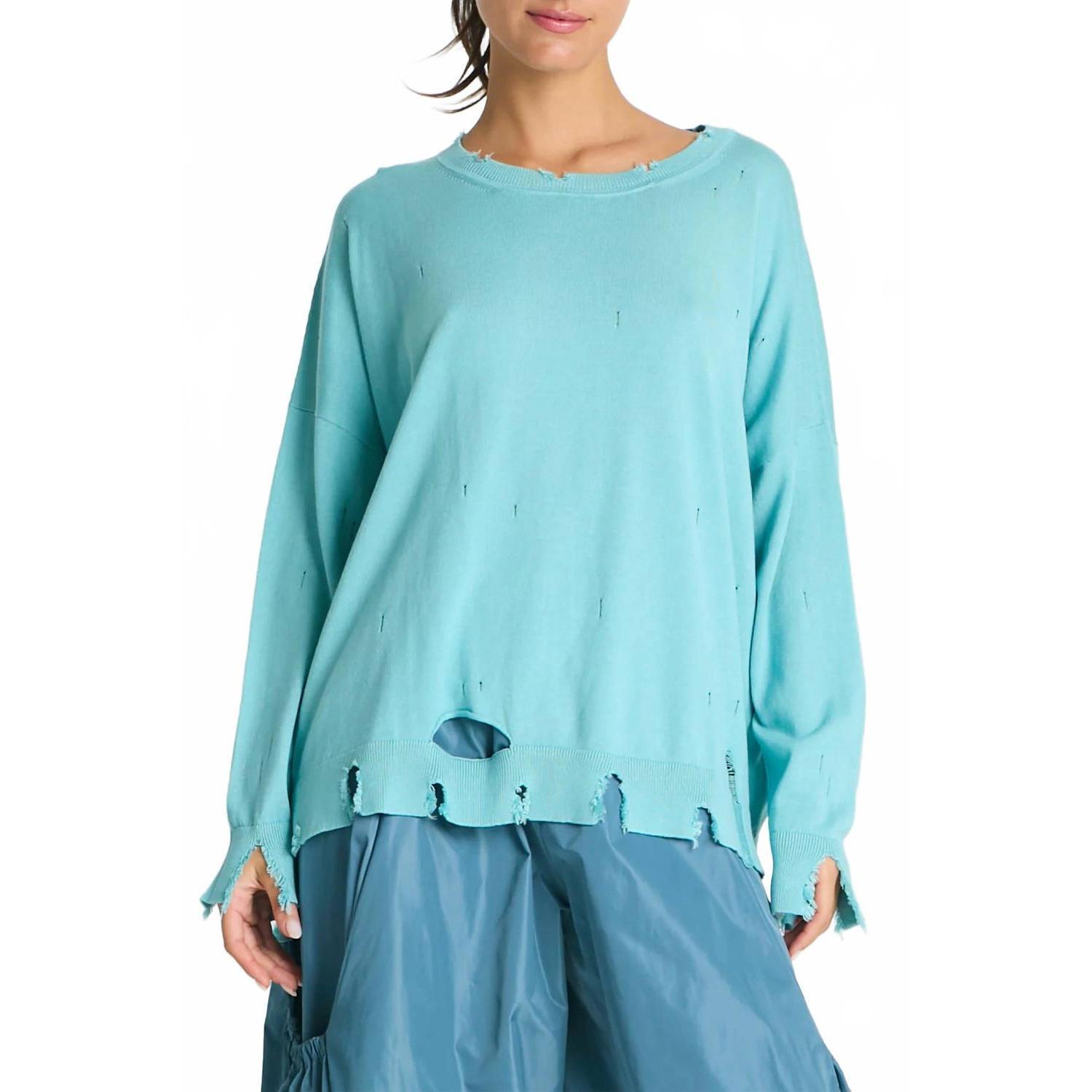 New Planet By Lauren G. Torn Sweater In Haze